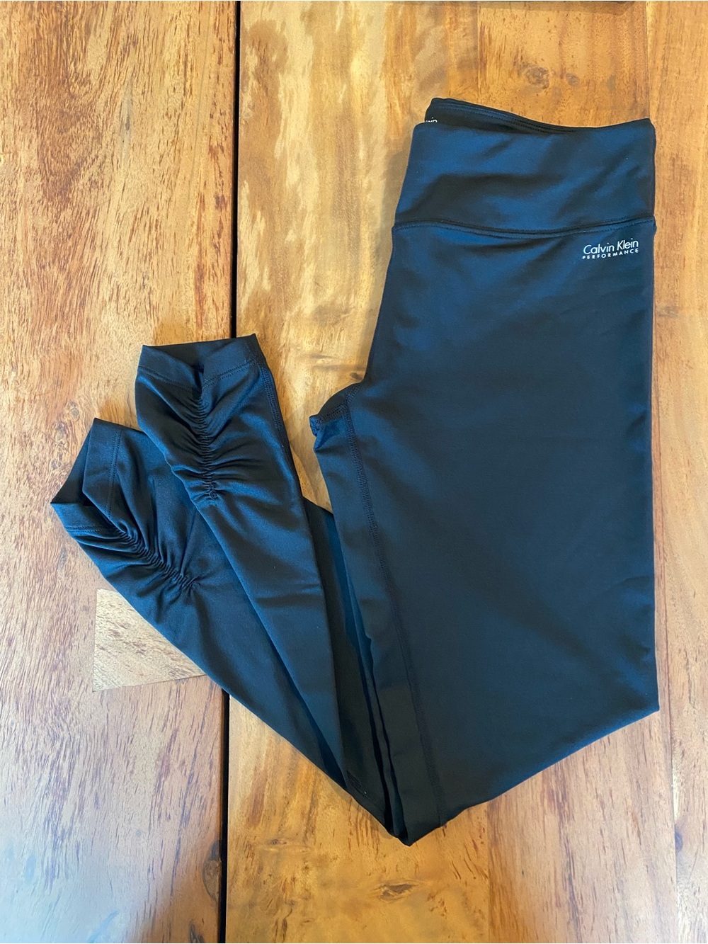 Calvin Klein Women Black Active Leggings Medium Ruched Ankles
